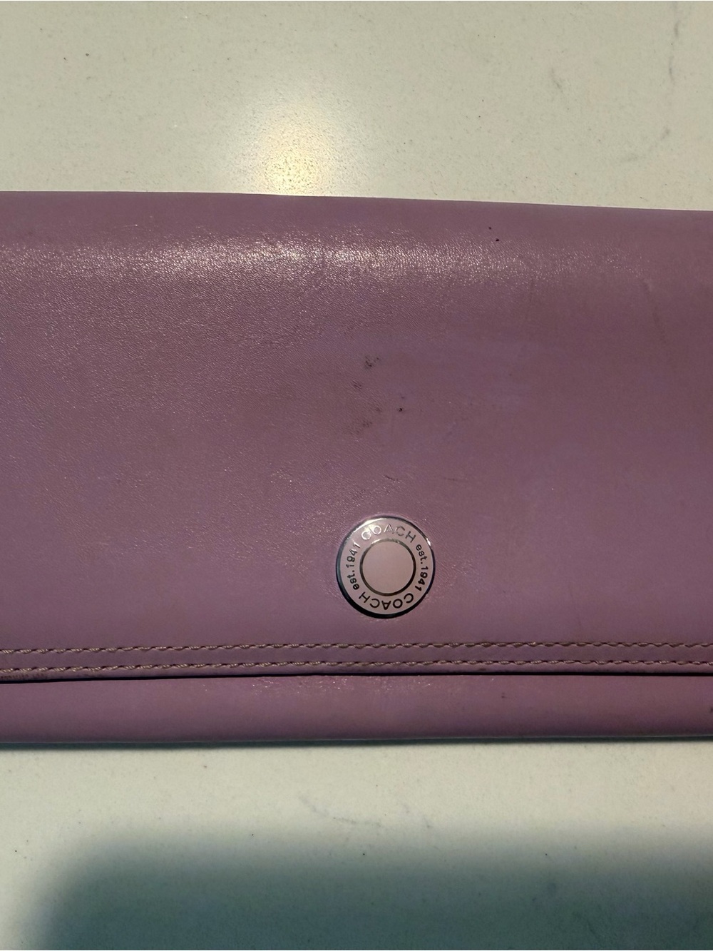 Coach Lilac Leather Long Wallet with Logo Button